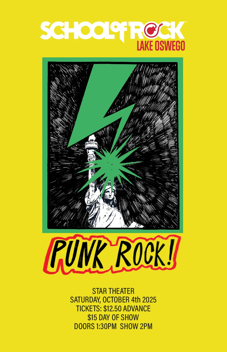 School of Rock Lake Oswego presents Punk Rock! Doors: 1:30 pm, Show: 2:00 pm. Tickets $12.50 advance, $15 cash at the door