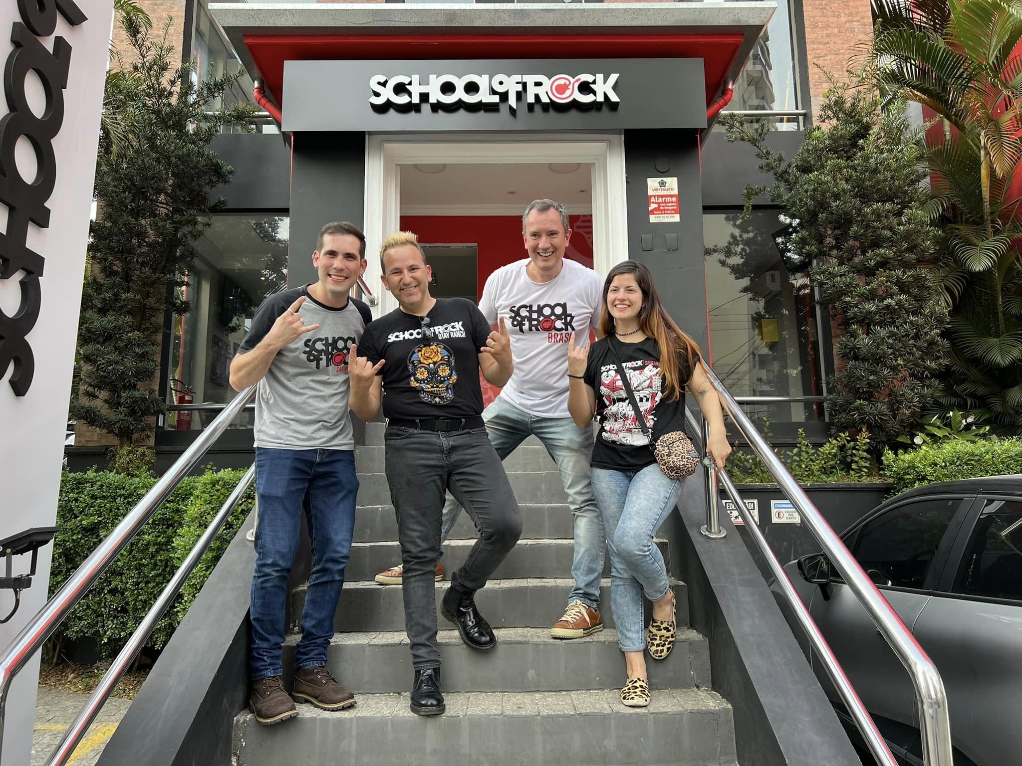 School of Rock CEO Rob Price visiting with the School of Rock Brasil team