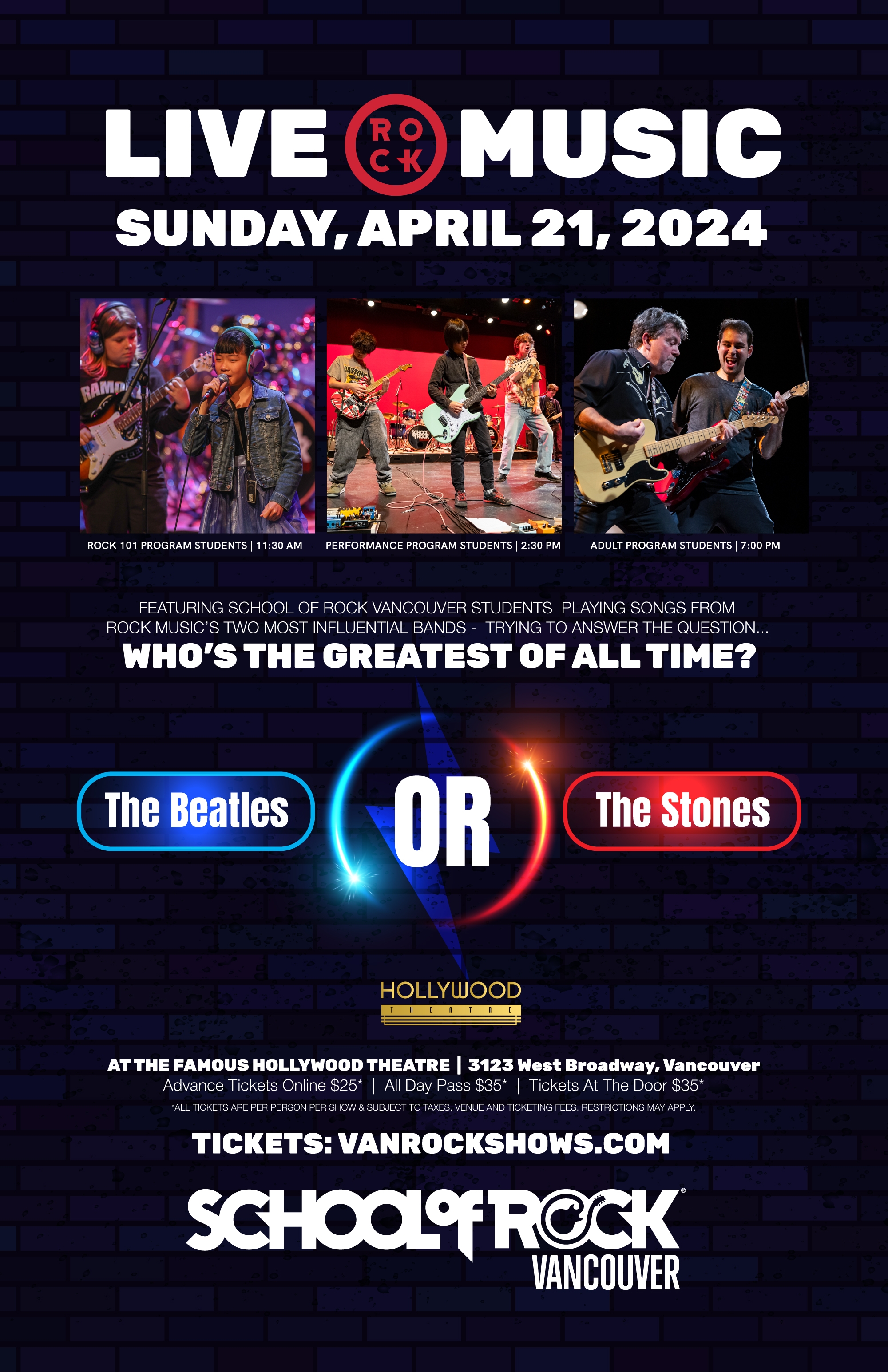 School of Rock Vancouver Beatles vs Stones Show Poster
