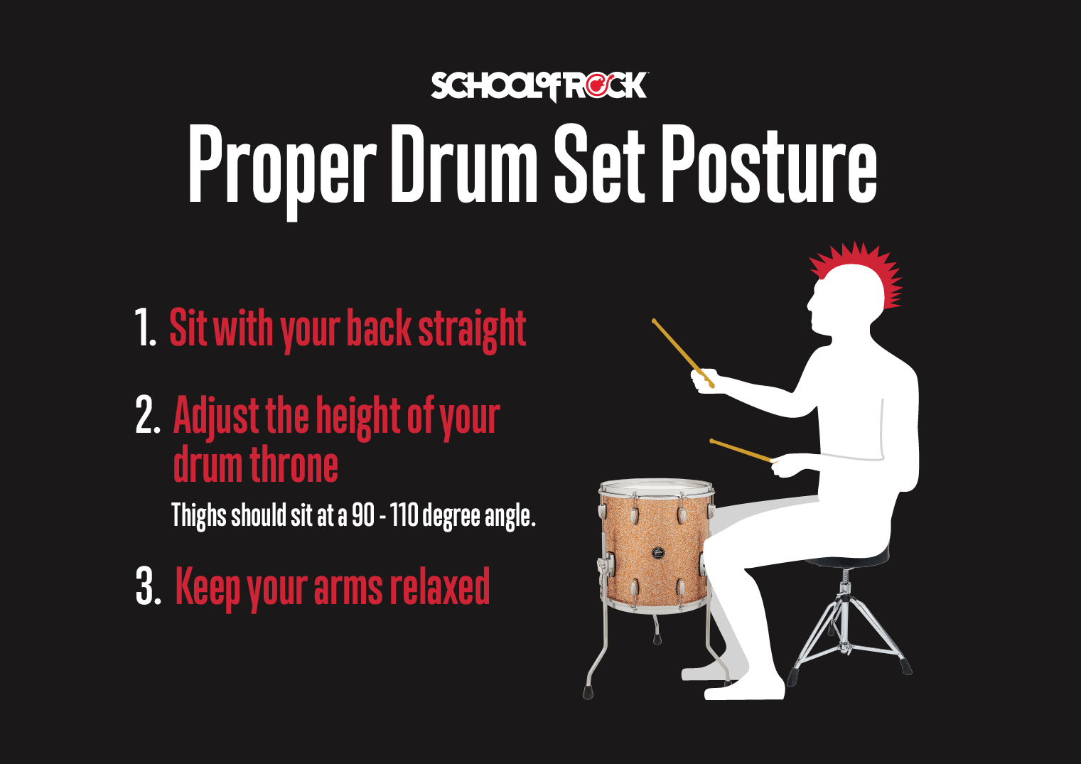 Proper drum set posture and drum throne height