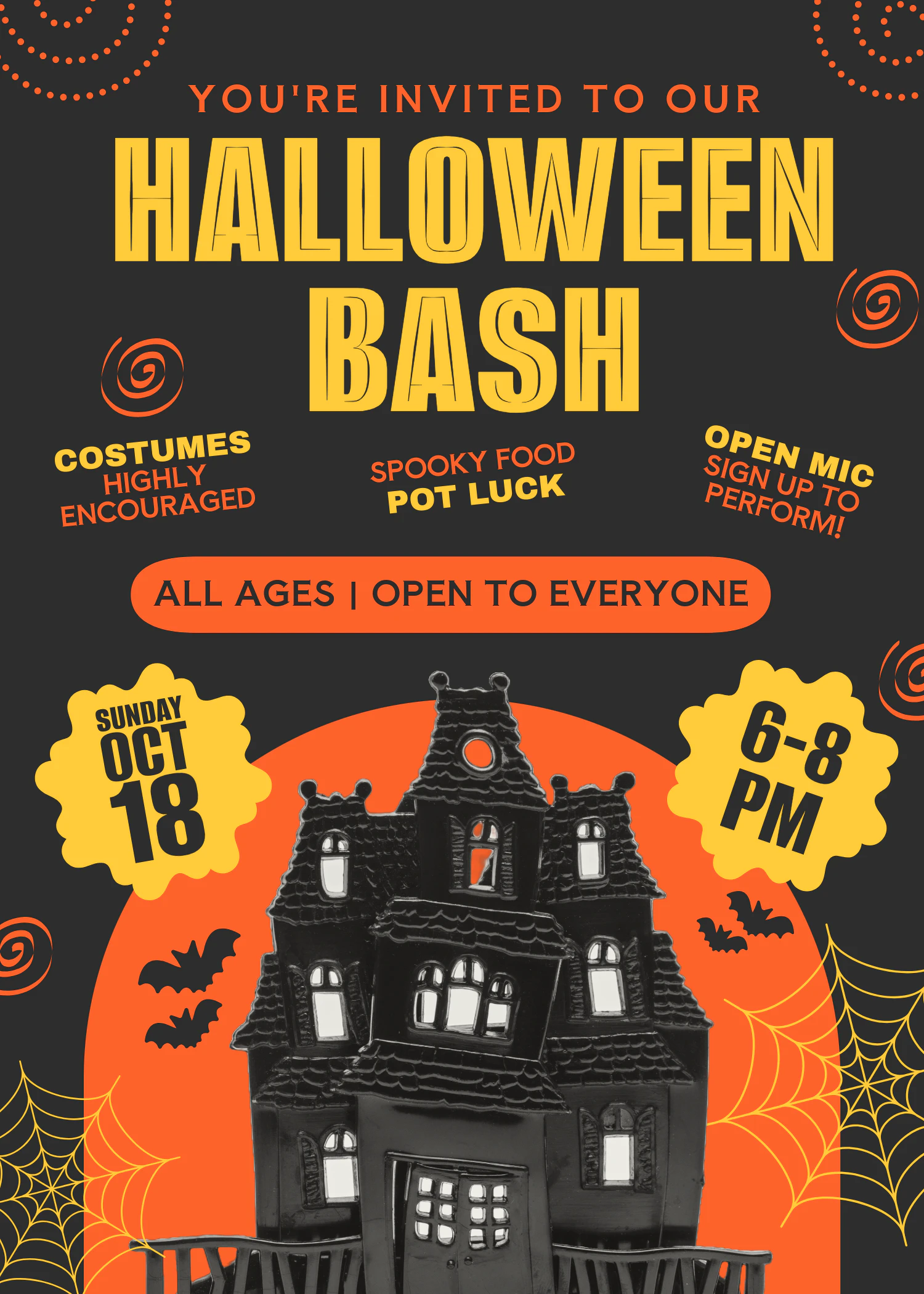 Halloween Party, All Ages, Spooky Potluck, Costumes Encouraged