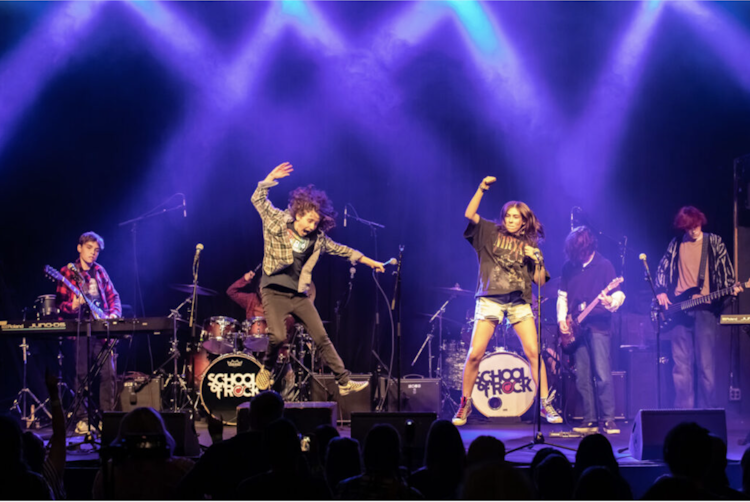 A performance band at the Aggie Theatre.