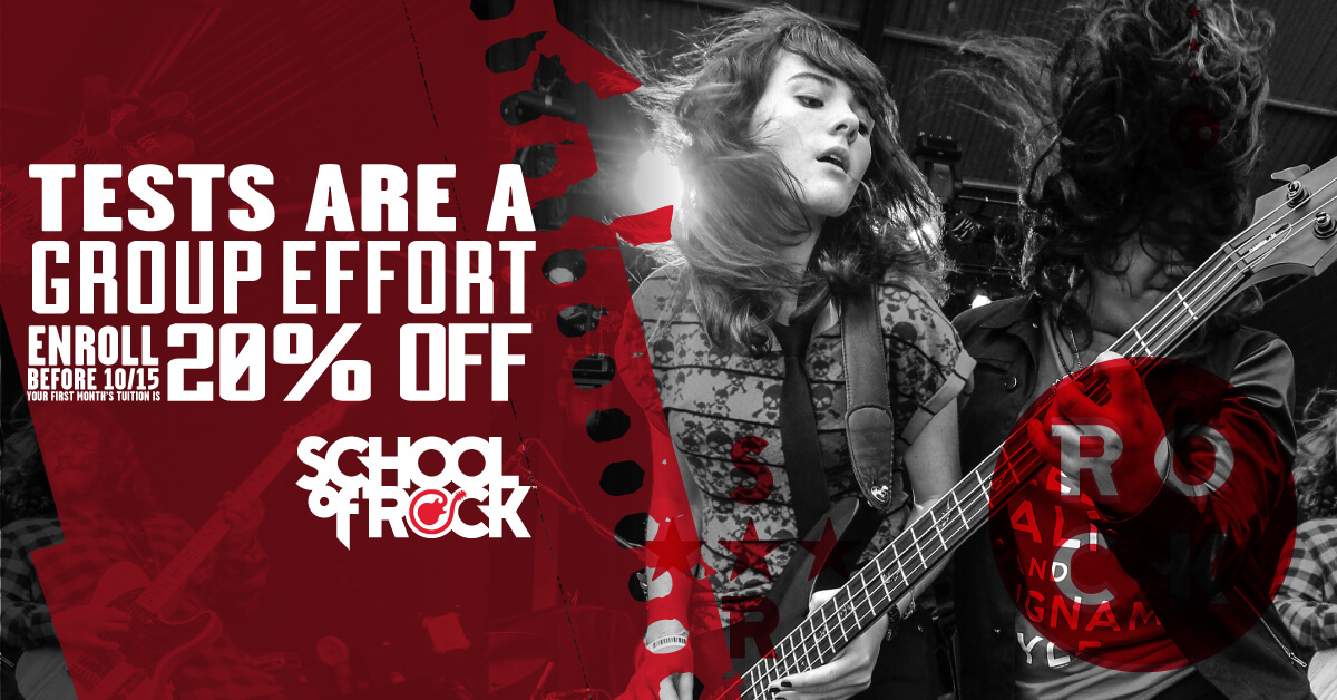 At School of Rock, kids learn to rock with each other and for each other. Our approach gives everyone a role in the group and teaches skills beyond music-like self-confidence, teamwork and working toward a goal.
