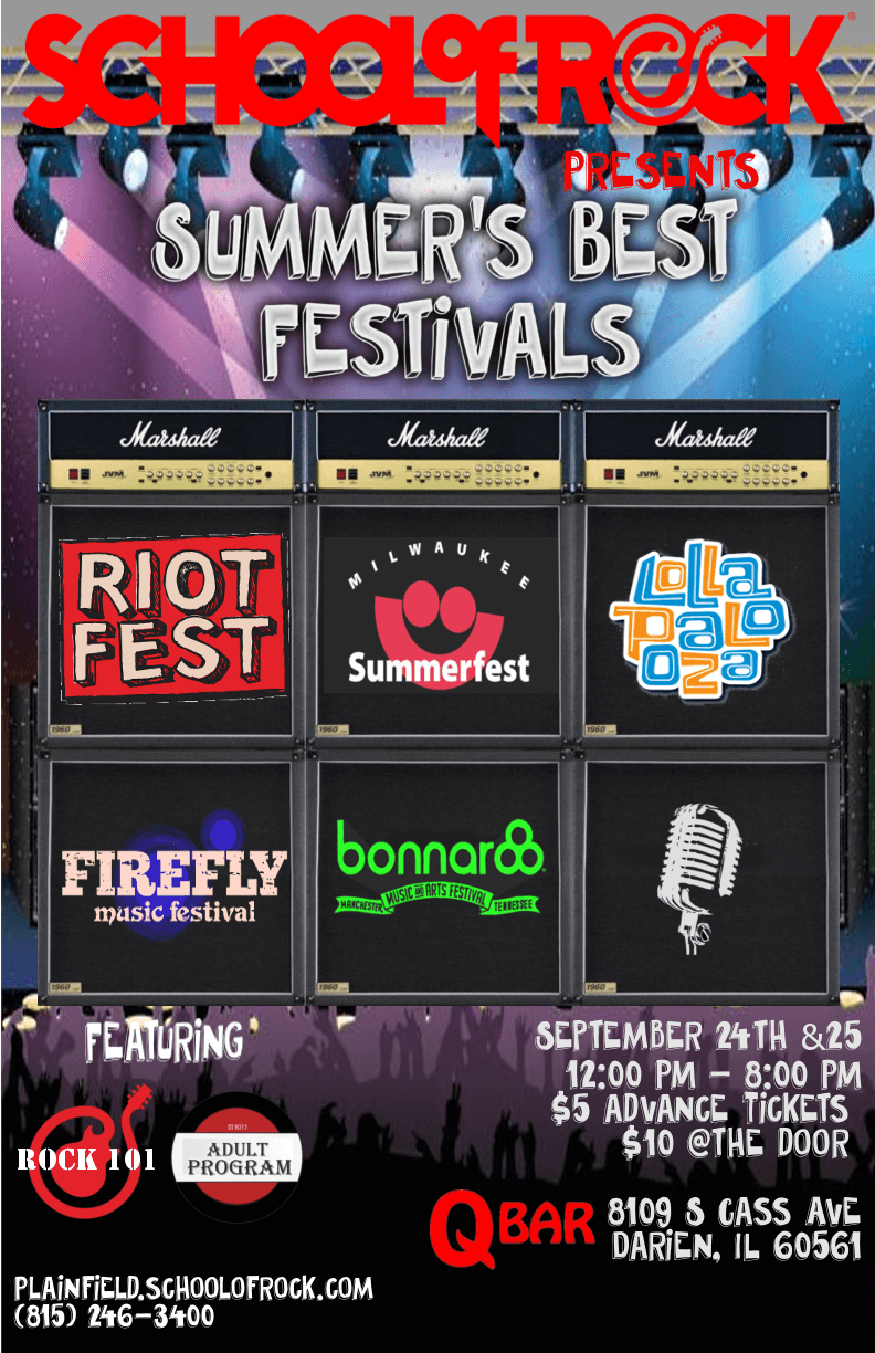 Summer's Best Festivals!
9/24 and 9/25 from 12:00 PM - 7:30 PM
QBar in Darien, IL
$5 in advance
$10 @ the door