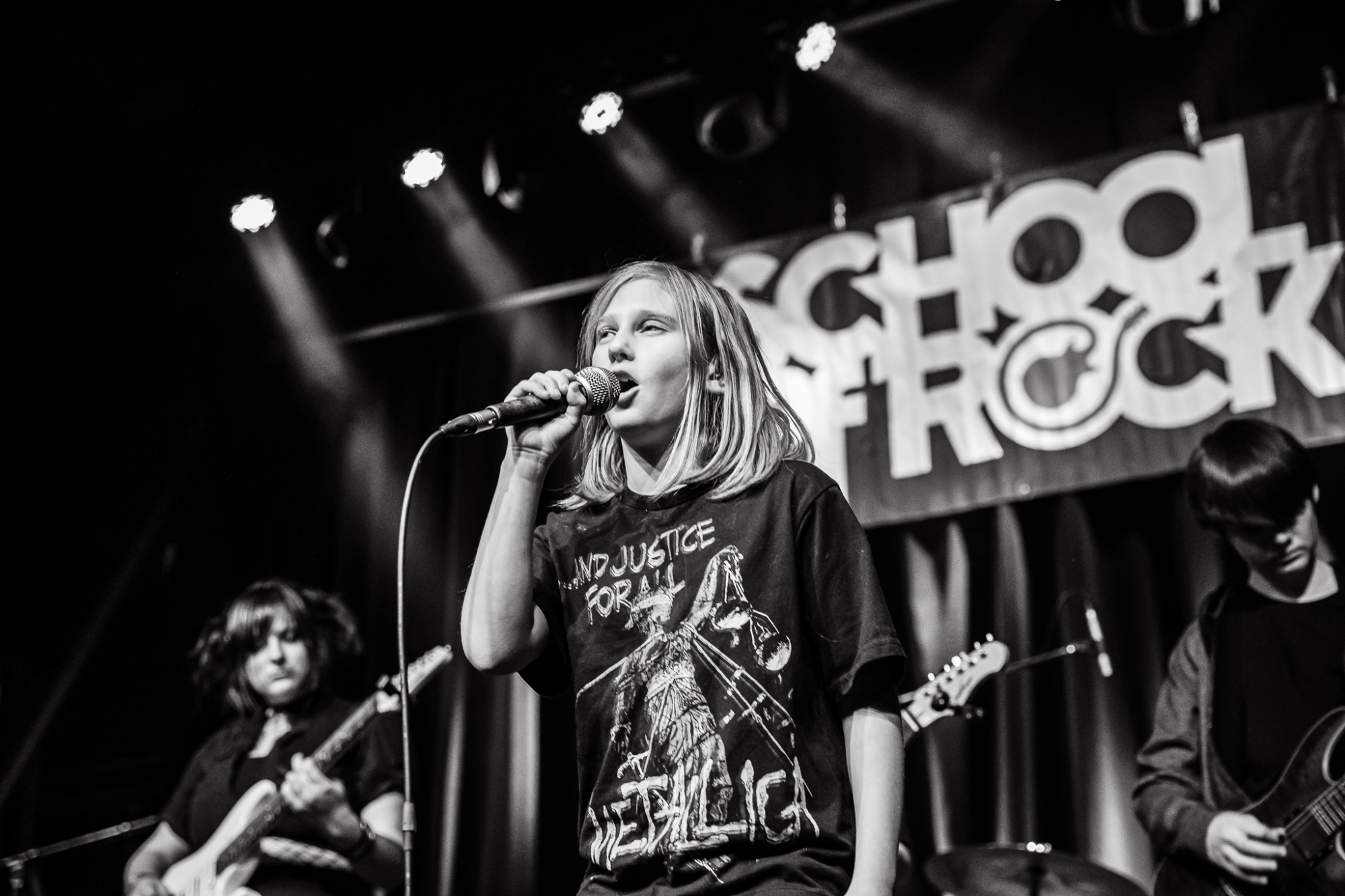 Performance Program students at School from Rock Fort Collins and Loveland, premier Northern Colorado music schools offering performance-based music lessons, rocking the stage at The Aggie Theatre!