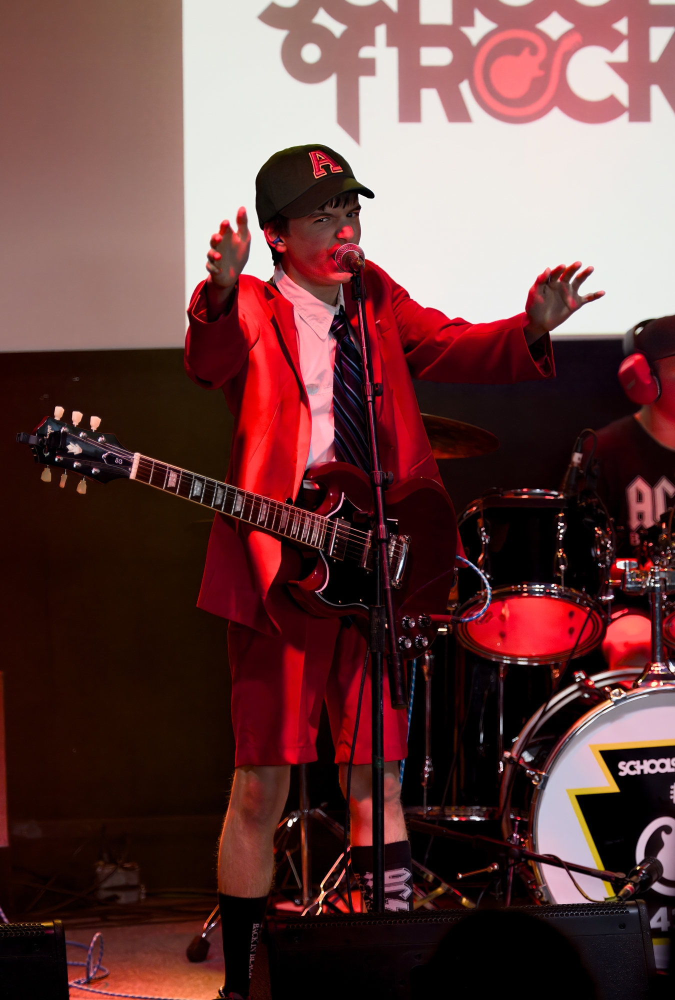 One of our students went all out and came as Angus Young to his Tribute to AC/DC Performance Showcase!