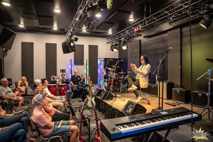 Todd Rundgren visiting School of Rock Loveland speaking with music students