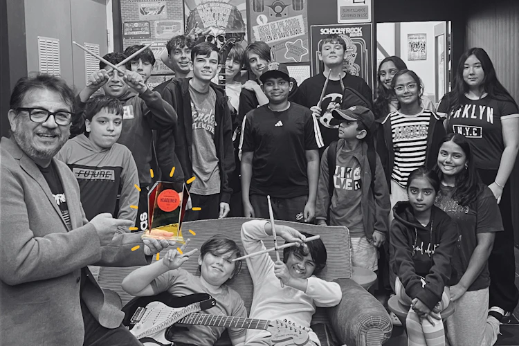 School of Rock Bella Vista students and staff celebrating the 2025 Headliner Award and recognition in NSW Parliament.