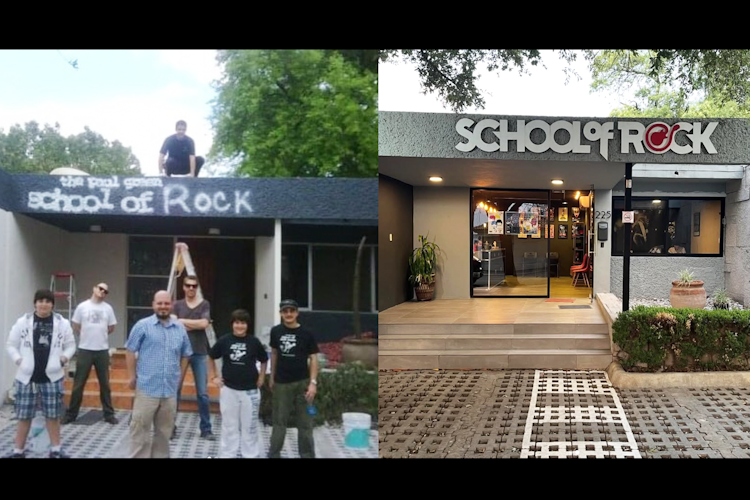 El antes y el después. School of Rock San Pedro en 2009 a la izquierda y en 2026 a la derecha.