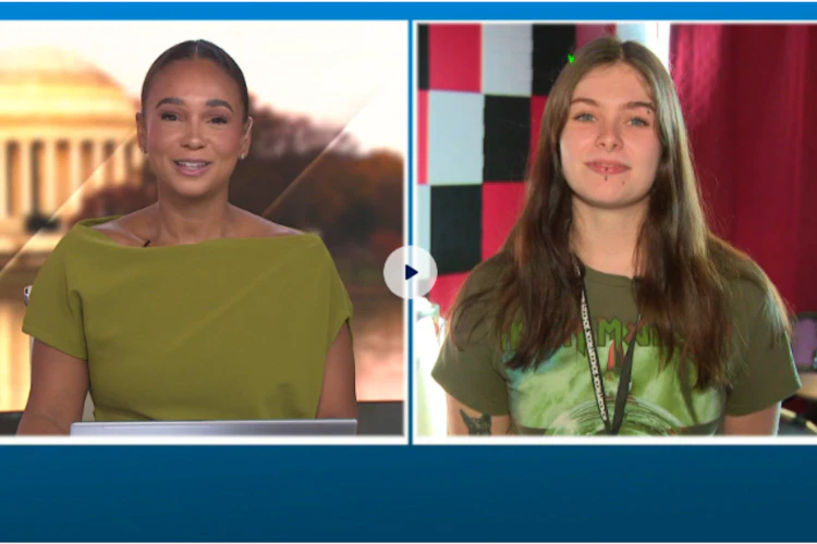 TV host and Jenny split screen