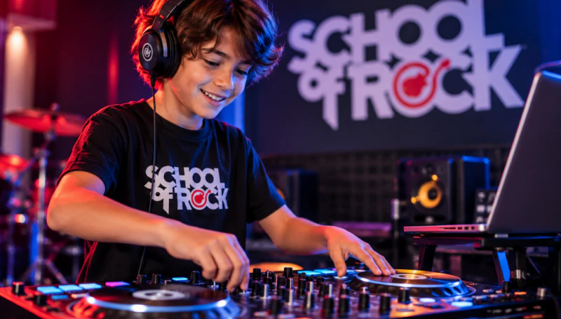young dj at the deck mixing beats