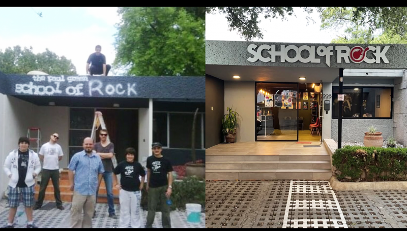 El antes y el después. School of Rock San Pedro en 2009 a la izquierda y en 2026 a la derecha.
